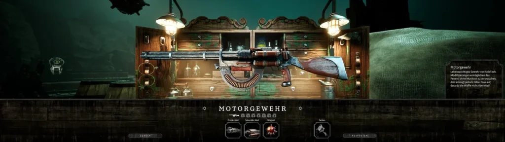 in-game screenshot of abyssus motorgewehr weapon with mods.