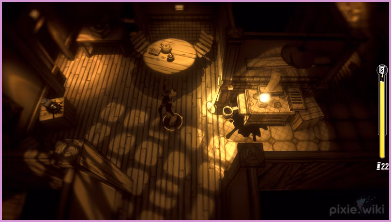 The banjo resting in the safehouse, ready to be played.